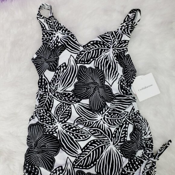 New croft & Barrow black and white tankini top with ruched sides - Picture 2 of 8